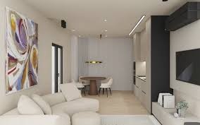 Render da zona de cozinha e jantar